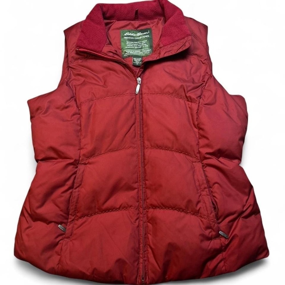 Eddie Bauer Puffer Vest Womens Medium  Red Premium Goose Down preppy casual‎